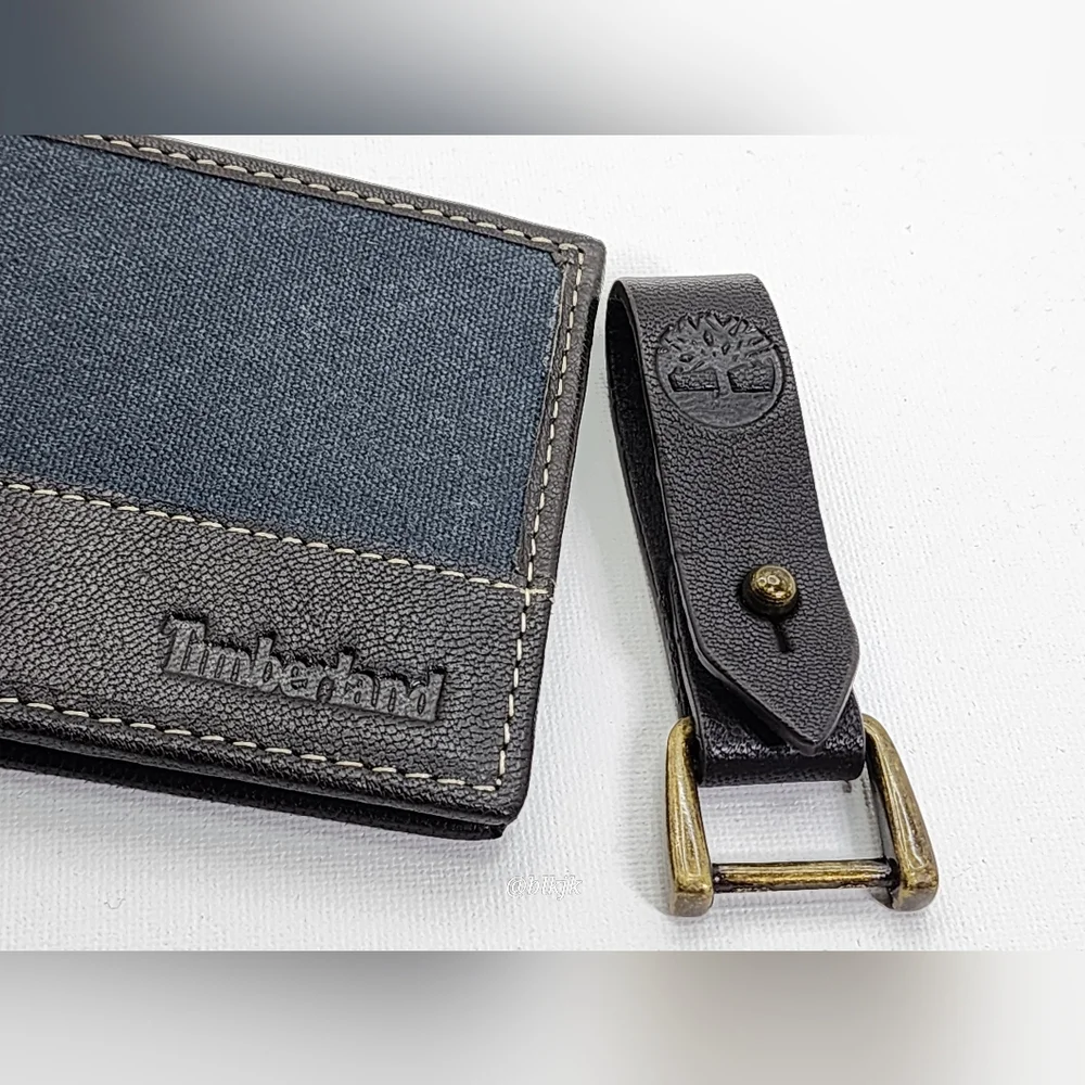 Men's Timberland Canvas And Leather Wallet And Key Fob Set